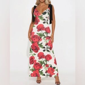 fashion nova mi amor floral maxi dress NWT red white